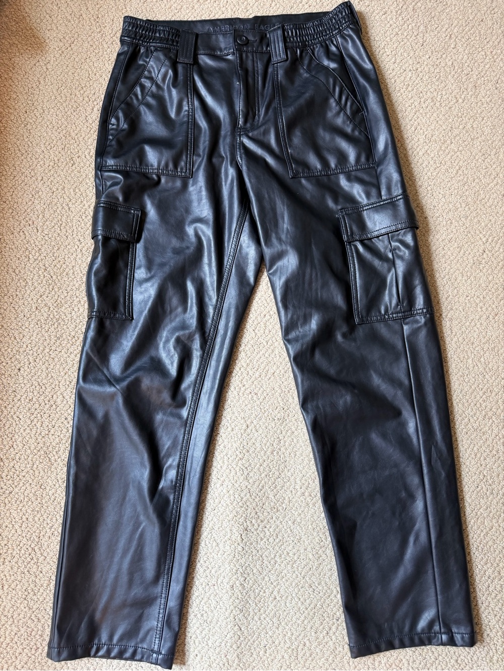 America Eagle Vegan Faux Leather Cargo Pants, Size 10